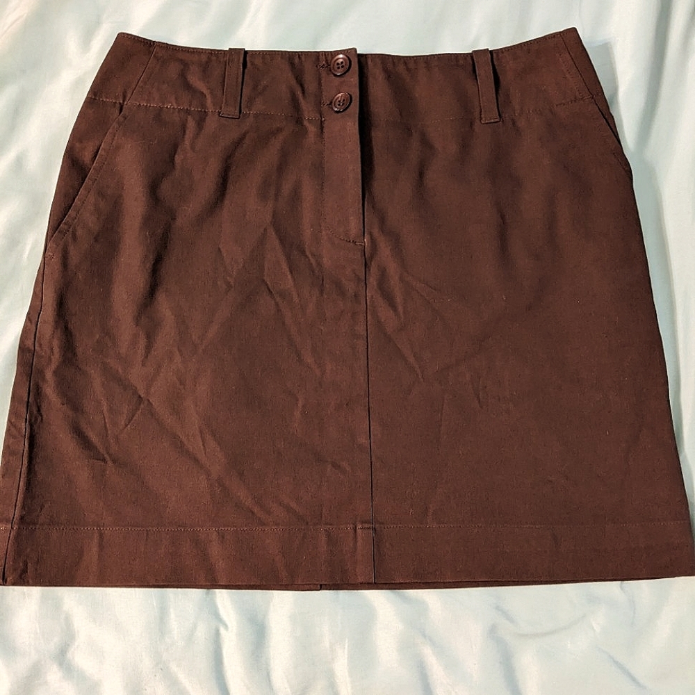 Vintage 90s chocolate brown button A-Line skirt with slash pockets sz 6 8